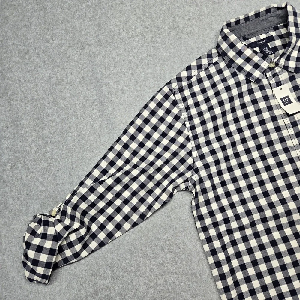 GapKids Shirt‎ Boys 13-14 Years Blue Check Button-Up Long Sleeve Pocket